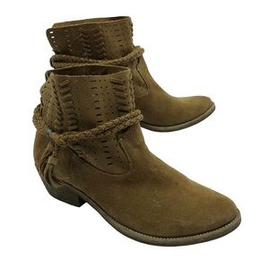 Dolce Vita Suede Ankle Booties Braided Rope Size 6.5 Boho Festival Brown